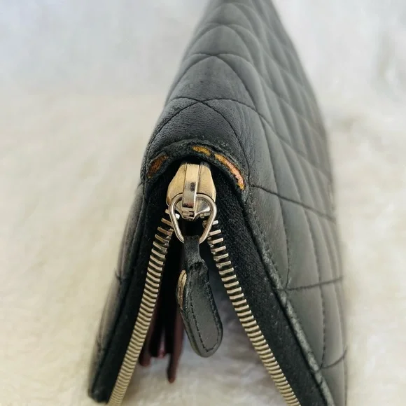 CHANEL Black Lambskin Quilted Leather  Zip around Wallet - Picture 11 of 16